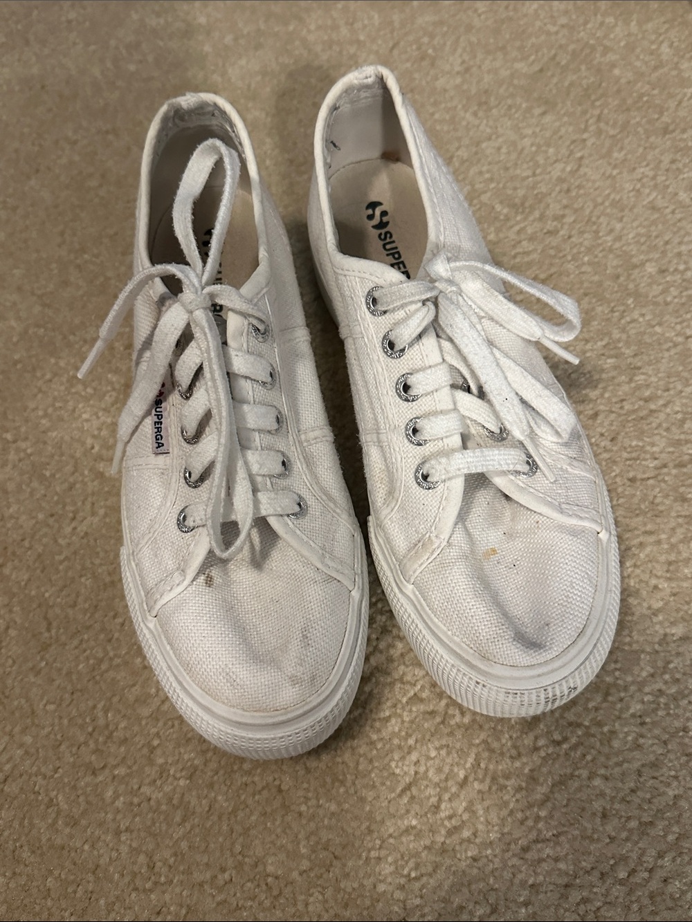 Superga White Canvas Lace-Up Sneakers